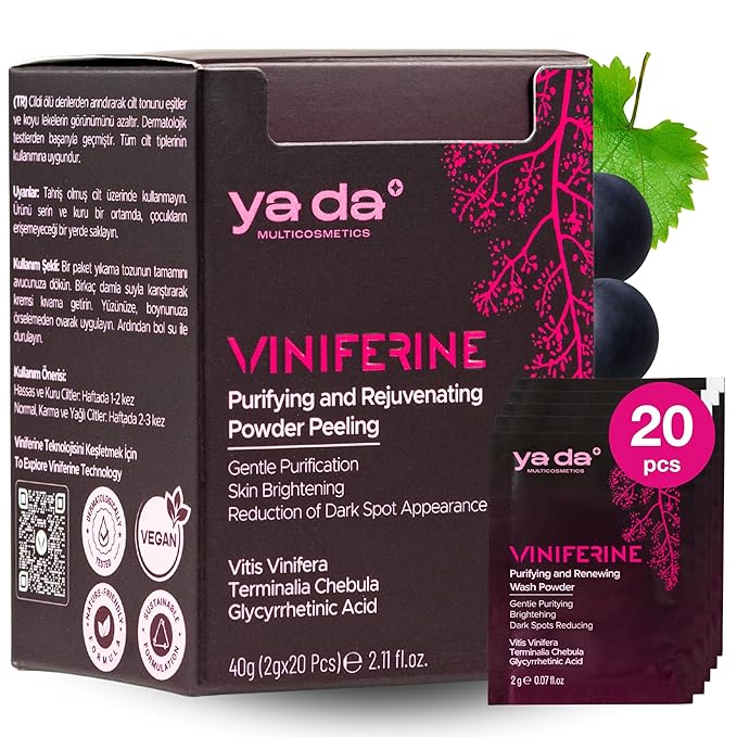 Viniferine Purifying & Rejuvenating Powder Peeling - Enzyme Exfoliating | Buffs Away Dullness for a Brighter Complexion | Synergistic Formula | 0.07oz x 20pcs | Rewrite Your Skin’s Story