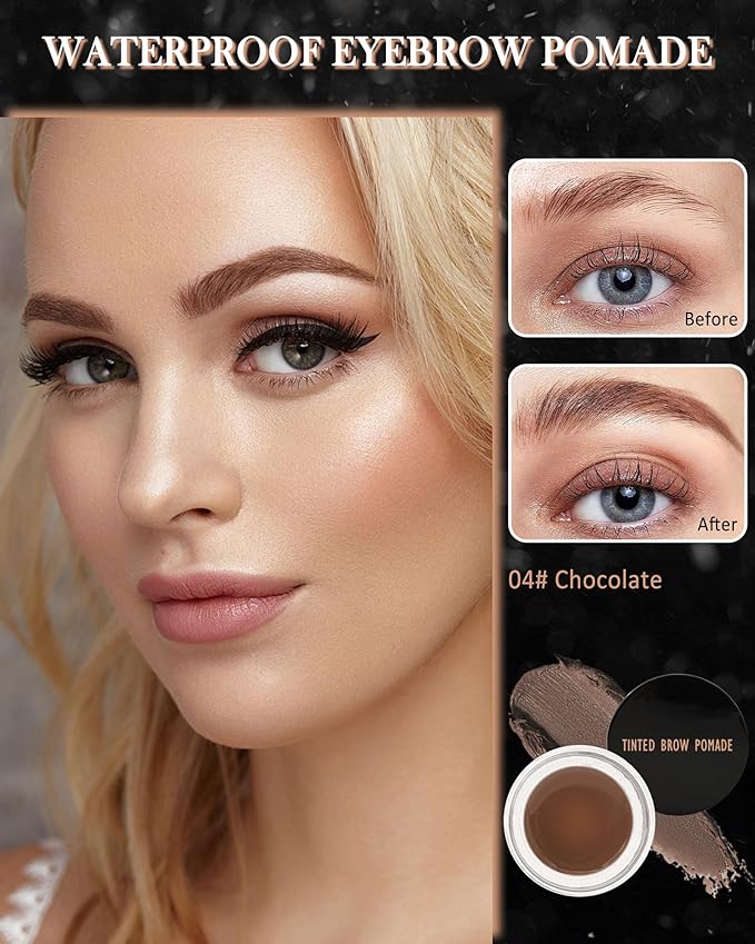 Eyebrow Pomade Kit, Long Lasting Waterproof Chocolate Eye Brow Pomade Set with Brush Razor, Smudge-proof Buildable Eyebrow Cream Color Brow Gel, Christmas Gift for Women Girl-04