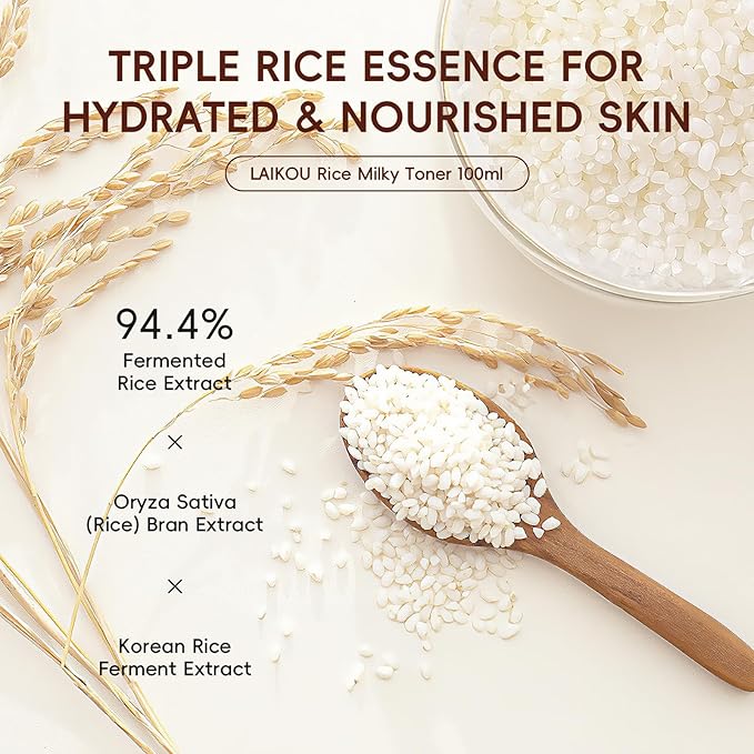 Rice Toner, Natural Rice Essence, Rice Water Deep Hydration, Non-Greasy, Soothing & Moisturizing Facial Toner, Korean Skin Care Toner Suitable for All Skin Types 100ml (3.38fl.oz.)