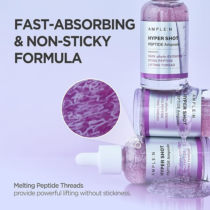 AMPLE:N Hyper Shot Peptide Ampoule - Korean Face Serum for Sagging Skin - Lifting, Firming, Elasticity with 2000ppm Peptide Complex Collagen Niacinamide Centella, Thread Technology, 2.7 fl.oz.