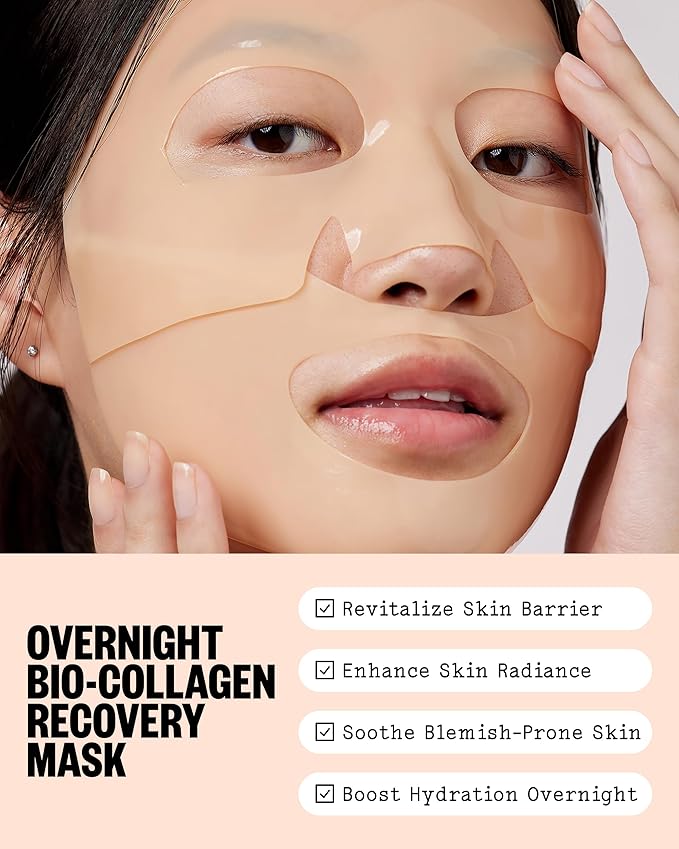 PEACE OUT Overnight Bio-Collagen Recovery Mask, Overnight Sheet Mask with Vegan Collagen, Hyaluronic Acid, and Core Peptide Complex for Skin Revitalizing Hydration (1 Count)