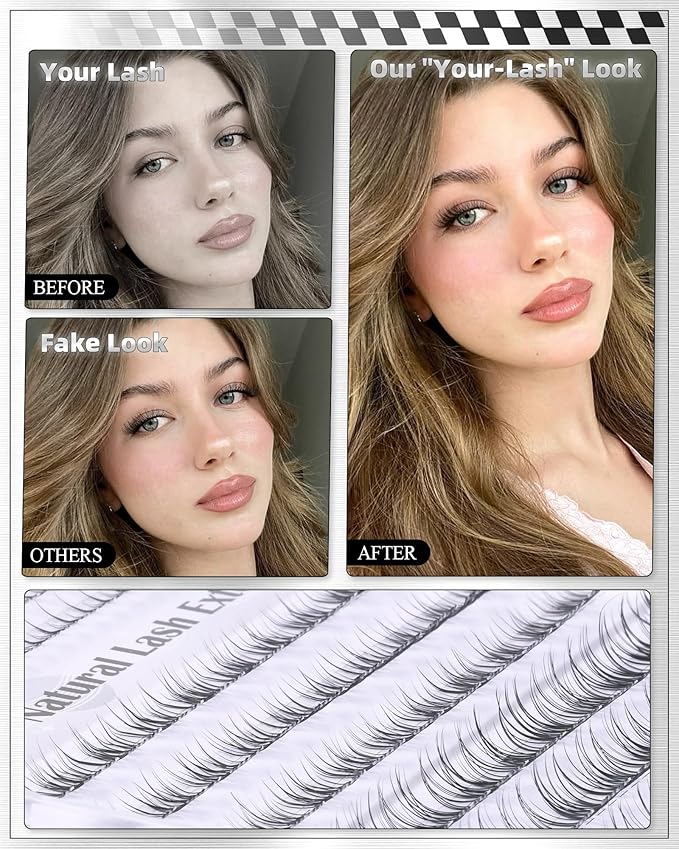 ALICE Eyelash Clusters Natural Short Lash Clusters 8-12mm Wispy Cluster Eyelash Extensions Clear Band Individual Lashes with 5-6mm Bottom Lashes