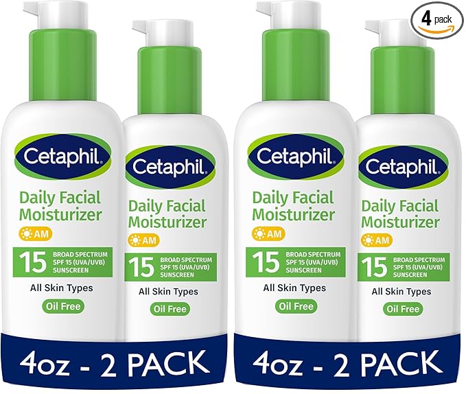 Cetaphil Daily Facial Moisturizer SPF 15, 4 Fl Oz, Gentle Facial Moisturizer for Dry to Normal Skin Types, No Added Fragrance, (Packaging May Vary)(Pack of 4)
