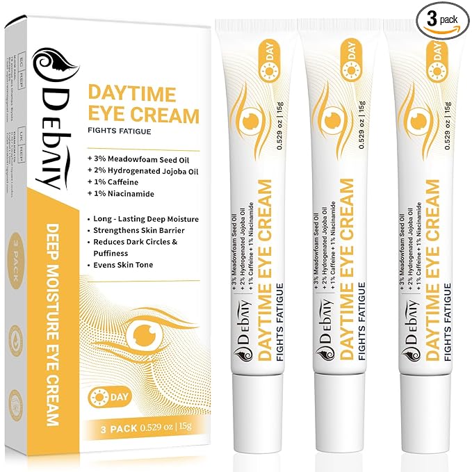 Daytime Eye Cream with 2% Jojoba Oil Anti-Wrinkle Anti-Aging Moisturizing Under Eye Cream 1% Caffeine | Fight Fatigue, Dark Circles & Puffiness (3 Pack 15g Each)