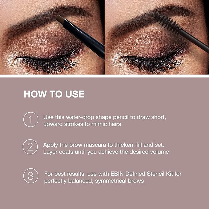 EBIN NEW YORK Secret of Pharaoh Dual Eyebrow Pencil & Mascara Natural Black | 2-in-1 Brow Pencil & Gel | Water-Resistant, Long-Lasting, Natural Finish | Vegan & Cruelty-Free