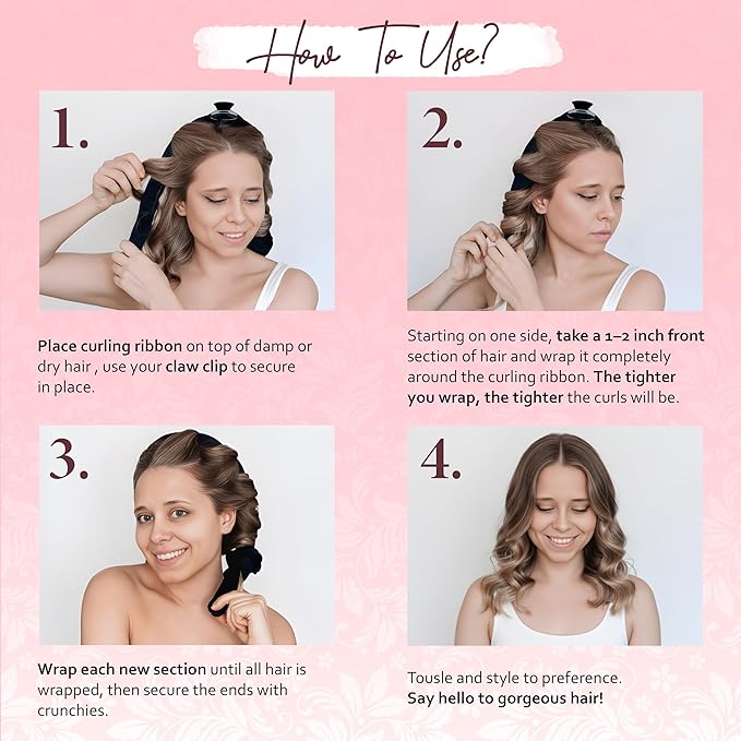 Satin Heatless Curling Set - Soft Curlers to Sleep In, Overnight Heatless Curls for Long Hair, Shoulder Length, Overnight Hair Curlers for Frizz-Free, No Heat Damage Styling, Gift for Teen Girl,Women