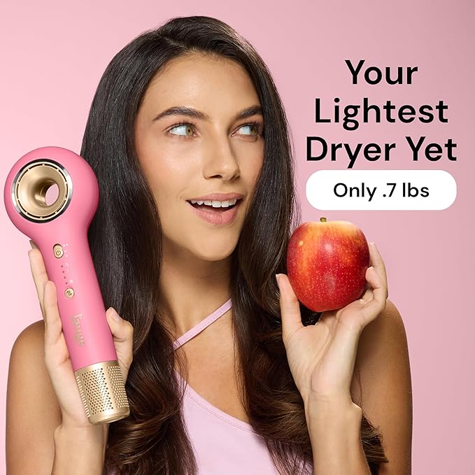 L’ANGE HAIR Axia HaloRing Ionic Hair Dryer | High Speed Professional Blow Dryer for Smooth, Frizz-Free Styles | Lightweight Brushless Motor with Concentrator & Wall Mount | 4 Heat Settings | Rose Gold