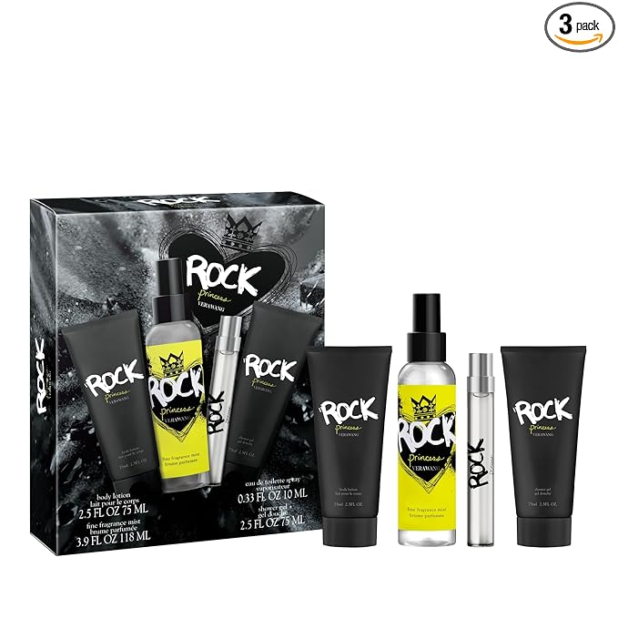 Vera Wang Rock Princess Eau de Toilette 4 Piece Gift Set, Notes of Waterlily, Tahitian Flower, and Vanilla, Women's Fragrance, Long Lasting, Everyday Fragrance