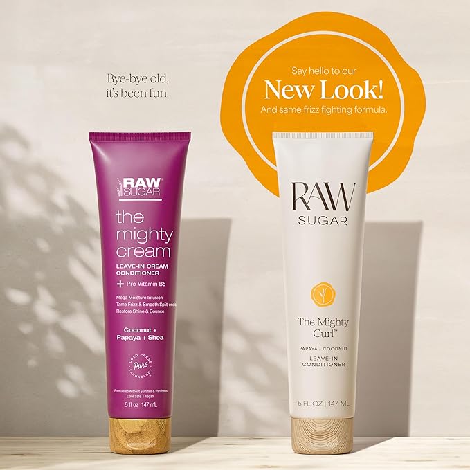 Raw Sugar Leave In Conditioner Duo, The Multi Miracle Hair Mist & The Mighty Curl Cream (2 Products) Heat Protectant, Hydration and Frizz Control for All Hair Types, A Conditioning Haircare Bundle