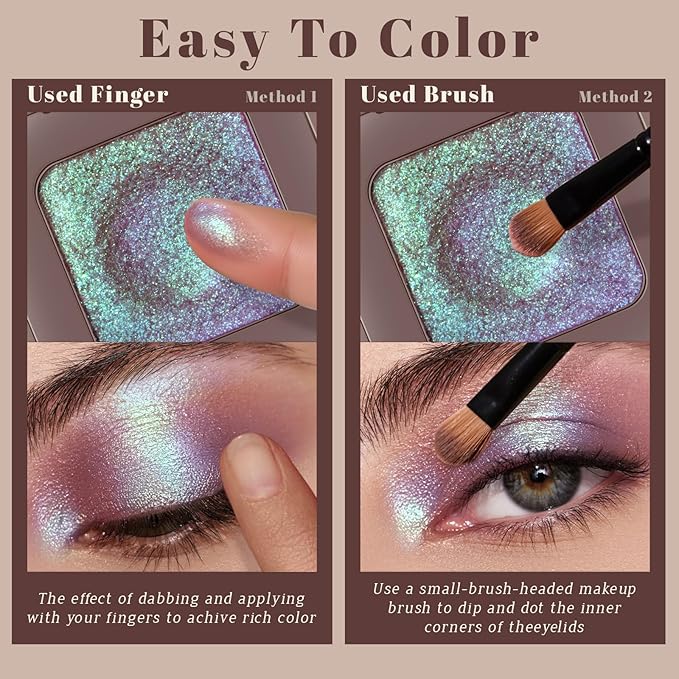 Noerrors Duochrome Golden Tan Glitter Eyeshadow Palette, Holographic Multichrome Rich Color Cream Shimmer Metallic Single Eye Shadow, Color Shift Diamond Sparkle Iridescent Eyelid Brightener Makeup#09