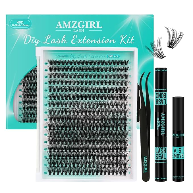 Lash Clusters Kit,DIY Individual Lashes Extension Kit,Lash Bond And Seal,Lash Remover For Eyelashes Extensions,Lash Applicator Tool For False Eyelash Cluster Kit（320PCS, 40D, 9-16mm）