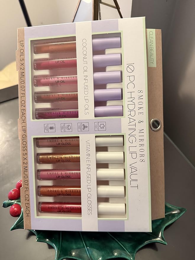 smoke & mirrors 10 pc hydrating lip vault,coconut oil infused lip oils & vitamine infused lip glosses