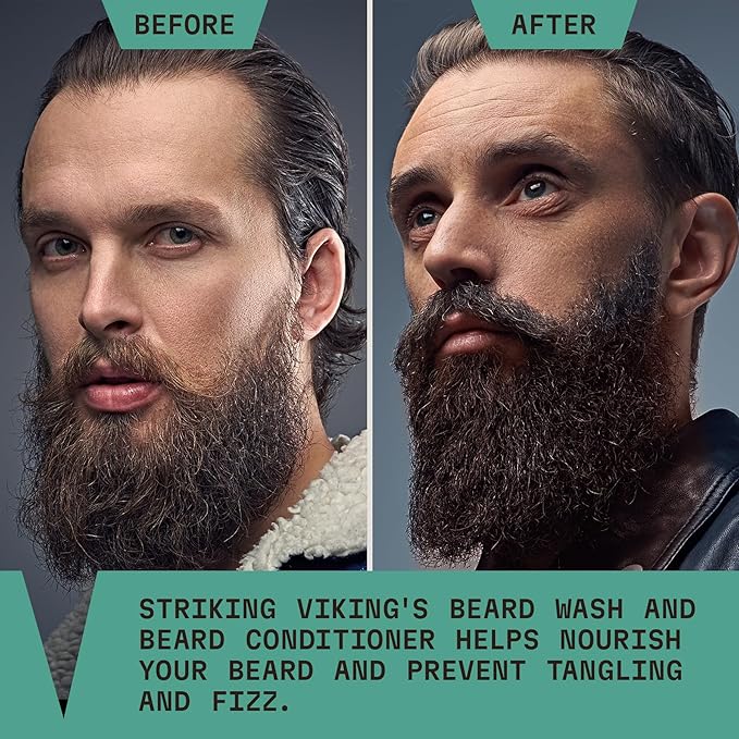 Striking Viking Beard Wash & Conditioner - 20 fl oz, Peppermint & Eucalyptus - Deep Clean & Itch Relief Beard Shampoo and Conditioner for Men - Hydrating Jojoba Facial Oil Treatment