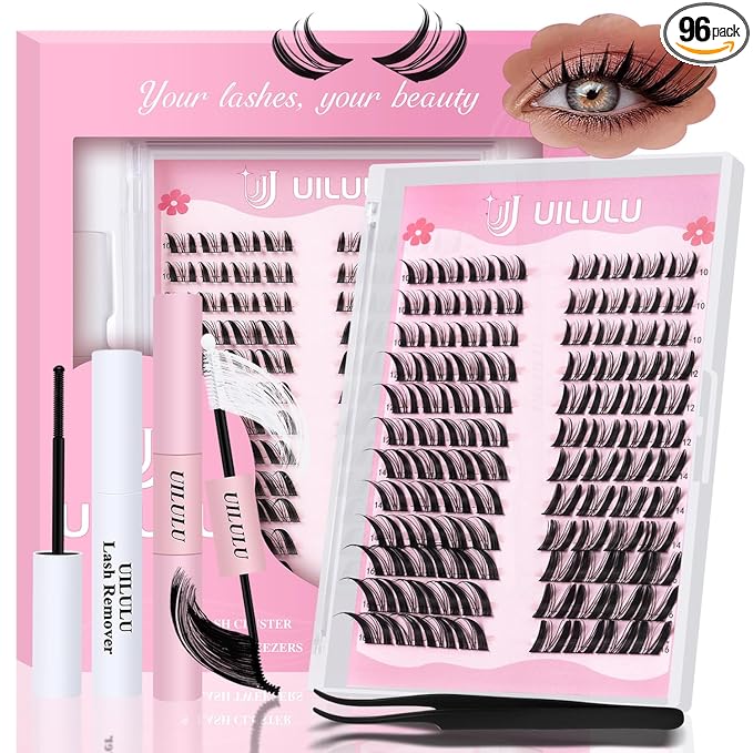 Manga Fairy Lash Clusters Kit 10–16mm–Anime FoxEye D Curl Eyelash Clusters (Left & Right WideSpan)–DIY Wet Look Lash Extension Kit with Bond & Seal, Glue Remover & Tweezers(U29 Lash Kits)