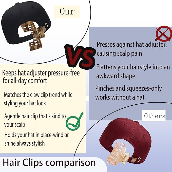 4PCS Hat Claw Clip for Women Large Tortoise Claw Clip for Long Thick Thin Hair Styling Trucker Hat Hair Claw Clips, While Exercising As Baseball Cap Decoration