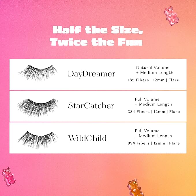 Lilly Lashes Self Adhesive Eyelashes (Half Lashes), No Lash Glue Needed, Body Heat Activated Press on Lashes, Reusable Self Adhesive Eyelashes Up to 5x, Easy to Apply & Remove (WildChild)