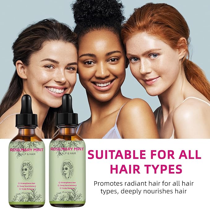 Rosemary Oil Hair, Rosemary Essential Oils for Hair Growth - Lightweight Non-Greasy Hair Serum to Nourish Scalp, Improve Dry Hair Texture, Includes Lash & Brow Applicators (2 FL Oz)