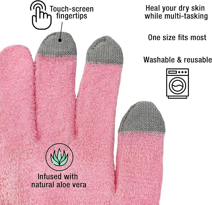 Eurow Aloe-Infused Moisturizing Gloves, Touchscreen Compatible, Scented, Soft & Breathable for Dry Hands Treatment, Locks in Lotion, Durable & Reusable, Pink, 1 Pair