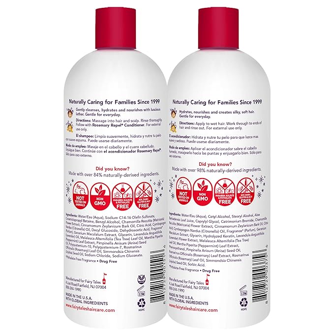 Fairy Tales Rosemary Repel Daily Kids Shampoo, 32 fl oz. and Conditioner, 32 fl oz. Duo – Kids Like the Smell, Lice Do Not (Pack of 2)