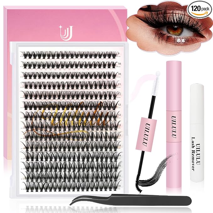 Uilulu Lash Clusters kit 9-16mm DIY Lash Extension Kit 280 30D D Curl Lash Clusters 0.07D Natural Individual Lashes Clusters False Eyelashes Wispy Eye Lash Kits Extensions Kit