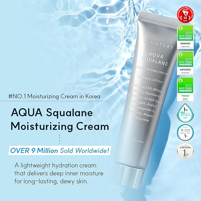 S.NATURE Pore Minimizing Moisturizer for Dry & Sensitive Skin – Squalane Hydrating Face Cream, Tightening & Smoothing Pores, Lightweight Korean Skincare, 2.7 fl oz