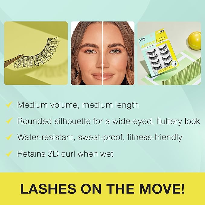 Ardell Active Lash - Pump’n, False Eyelashes, Sweat-Proof Strip Lashes, Water-Resistant, Lightweight, 4 Pairs, 1 Pack