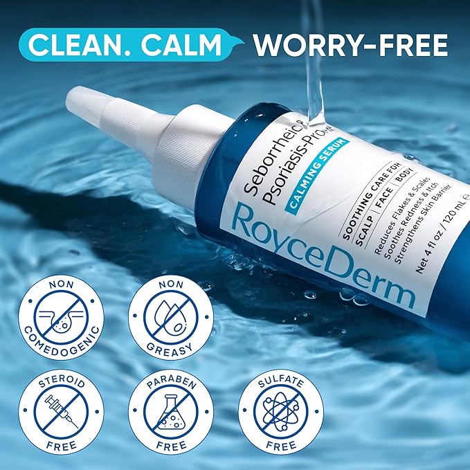Roycederm 3-Step Routine Bundle for Seborrheic Dermatitis & Psoriasis Scalp Care - Shampoo + Conditioner + Calming Serum