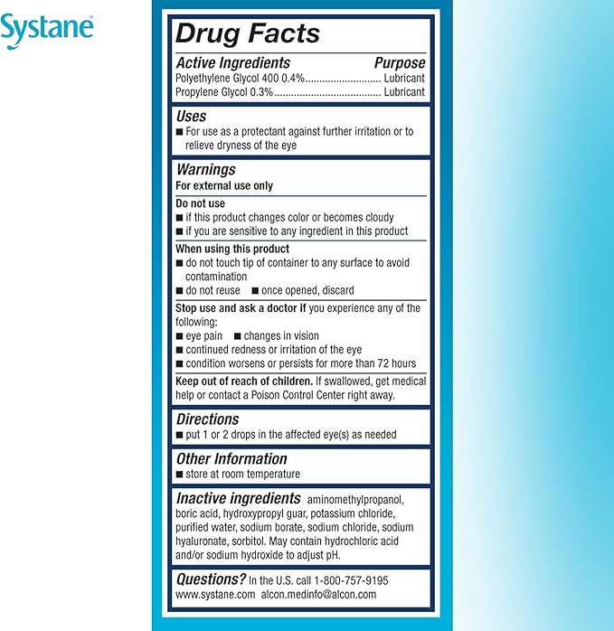 ALCON Systane Hydration Preservative-Free Lubricant Eye Drops, Transparent, 0.6 Fl Oz, 30 Count