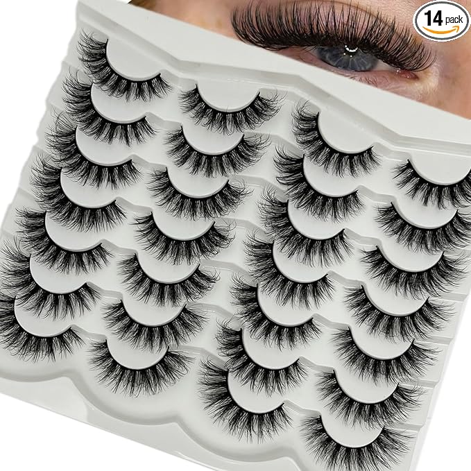 Natural Lashes D Curl 16mm Short Wispy Fake Eyelashes Pack Full Strip Lashes Mink Cat Eye False Eyelashes Natural Look