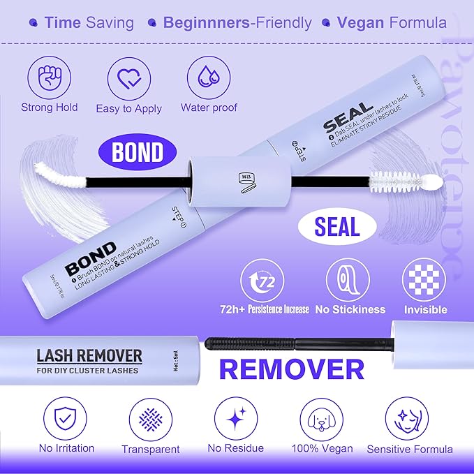 Pawotence Kira Lash Clusters Kit 10-18mm Cluster Lashes Extension Kit 144pcs Fairy Eyelash Clusters Wispy Lashes Cluster Eyelash Extensions with Waterproof Lash Bond and Seal, Remover, Applicator