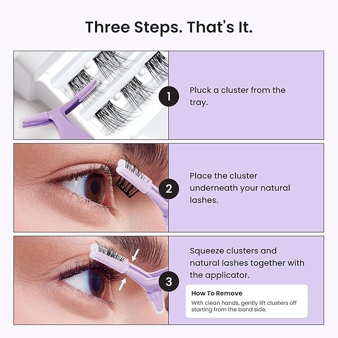 Kiss Impress Falsies Self Adhesive Eyelashes, Press On Lashes, 12mm-14mm Natural Volume Lashes, Black, No Glue Needed, Invisible Band, 36 Lash Clusters & Non-Stick Applicator - Natural
