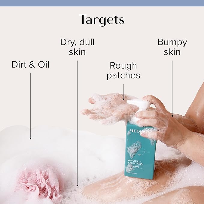 MEDIX 5.5 Glycolic Acid + Lactic Acid Exfoliating Body Wash Gel | KP Bump Eraser | AHA Exfoliant Skin Care Body Cleanser | Keratosis Pilaris & Acne | Anti Aging AHA Foaming Body & Face Wash, 15 Fl Oz