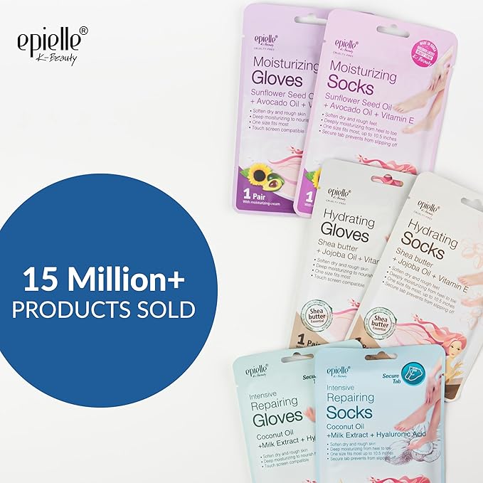 Epielle Intensive Repairing Hand & Foot Masks, Restore and Moisturize Dry, Cracked Skin, Self Care Gifts for Women, Spa Kit, Mothers Day Gifts, 6 Moisturizing Gloves & 6 Moisturizing Socks