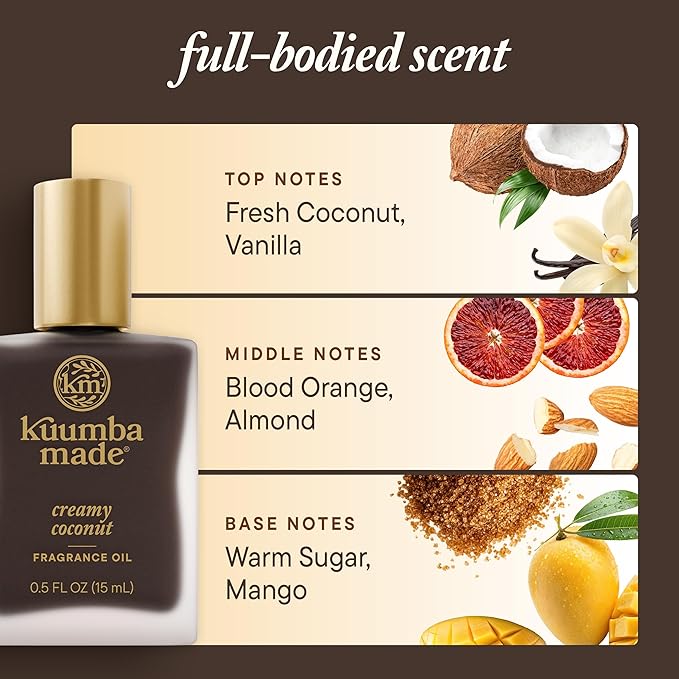 Kuumba Made Creamy Coconut Fragrance Oil, Long-Lasting Scented Oil Perfume Roller, Vegan, Alcohol-Free, 0.5 oz