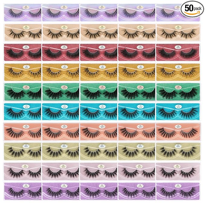 FARRED Wholesale Faux Mink Lashes Bulk 50 Boxes 10 Styles Eyelashes Volume Lashes 10 Portable Individual Boxes 10-20mm Mixed Natural Look Lash 3D False Eyelashes