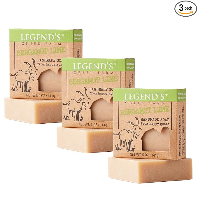 Legend's Creek Farm Goat Milk Soap - Cleansing Moisturizing Bar for Hands and Body - 5 Oz Creamy Lather, Nourishing, Gentle Natural Soap for Sensitive Skin (Bergamot Lime, Pack of 3)