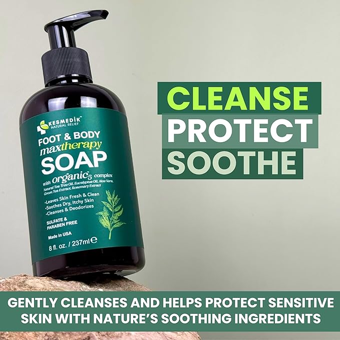 KESMEDIK Tea Tree Oil Soap Body Wash with Peppermint for Foot & Body, Antifungal & Antibacterial Support Cleanser, Helps Soothe Ringworm, Athlete’s Foot, Jock Itch, Acne & Body Odors, 2-Pack