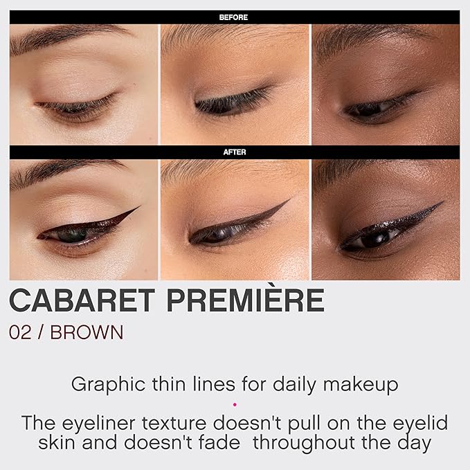 Vivienne Sabó Cabaret Premiere Eyeliner Pen – Felt Tip Liquid Eyeliner, Matte Long Wear Eye Liner, Smudge-Proof Quick-Dry Precision Line Formula, Easy Removal, Brown, 0.04 fl oz