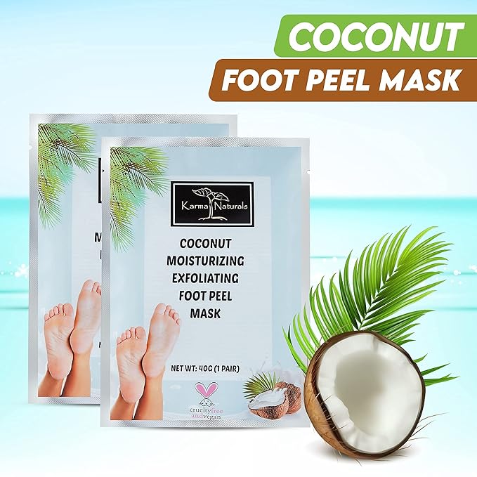 karma organic Feet Peeling Masks for Dry Cracked Feet, Remove Dead Skin & Calluses - Removes & Repairs Rough Heels, Dry Toe Skin (Pack of 2)