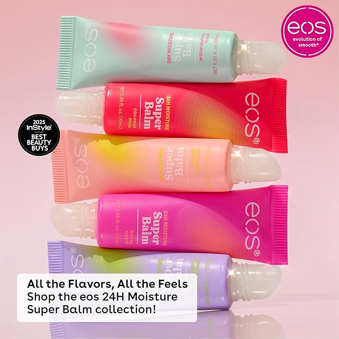 eos 24H Moisture Super Balm - Coconut Milk & Honey Apple,Day or Night Lip Treatment,Made for Sensitive Skin,Lip Balms & Moisturizers,0.35 fl oz,(Pack of 4)