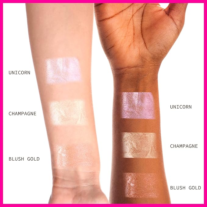 Ruby Kisses Radiant Drops, Shimmer Liquid Highlighter Makeup, Smooth Illuminator for Face Body, Natural Glow Dewiness Glitter for Skin (Unicorn)