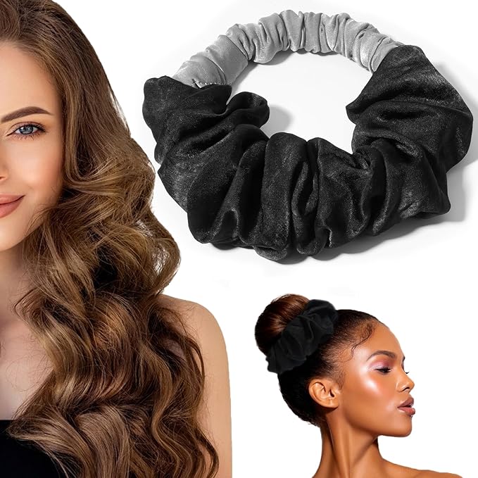 Heatless Hair Curler to Sleep In, Soft Heatless Curling Scrunchie, No Heat Curls for Long Hair, Soft Sleep Hair Roller for Sleep in Overnight Soft Sleep Headband (Black Grey)