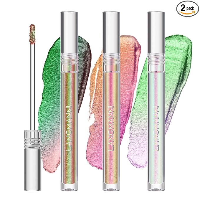 Metallic Liquid Chameleon Eyeshadow, Multi-Dimensional Eye Looks, Long-lasting Holographic Glitter Multichrome Eyeshadows Makeup (#002+006+013)