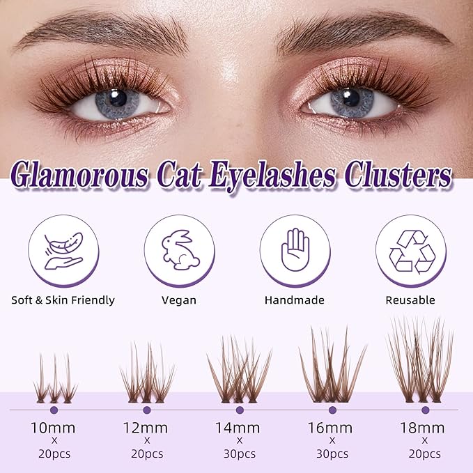 Brown Lash Clusters Kit 10-18mm D Curl Dark Brown Lash Clusters 120pcs DIY Wispy Cluster Eyelash Extensions Individual Natural Lashes False Eyelash Kit with Bond & Seal Remover Tweezers(S3 Lash Kit)