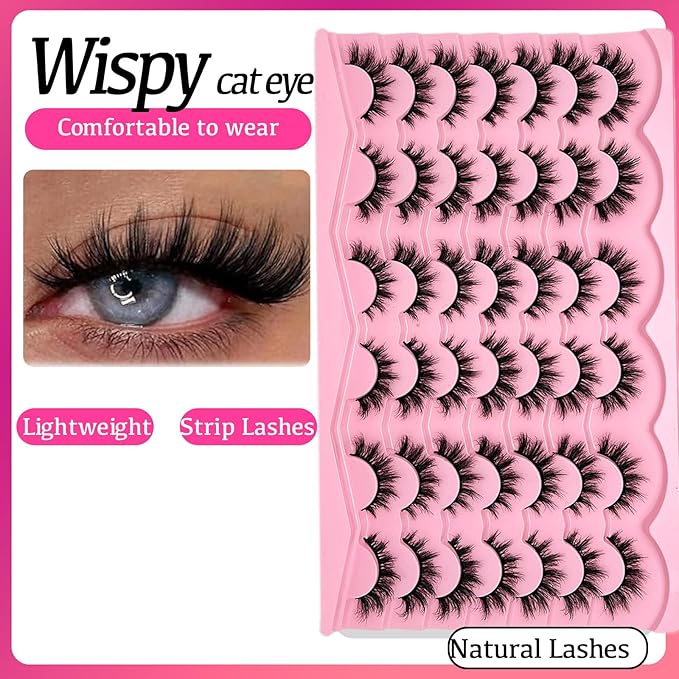 Cat Eye Lashes Wispy Short Fluffy Lash Strips D Curl 3D Lashes Cateye Eyelashes Natural Look 16mm Long Faux Mink False Eyelashes Pack