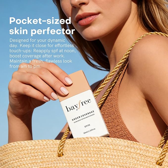 bayfree Glow Skin Tinted Moisturizer with SPF 30, Lightweight Sheer Coverage Skin Tint, Long Lasting Hydrating & Weightless, Makeup and Skincare Benefits, Buildable Natural Finish, Vegan Korean Makeup