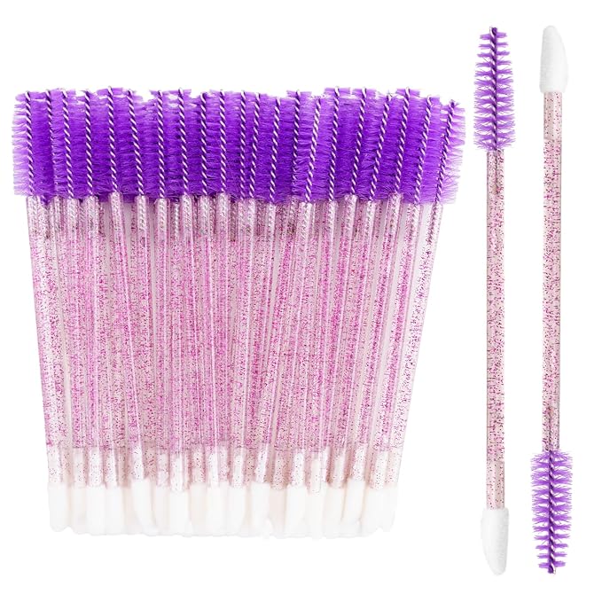 G2PLUS 100pcs Eyelash Brush Lip Brush, Dual Ended Eyelash Extension Brush, Purple Mascara Wands and Lipstick Applicator, Portable Makeup Brush for Eyebrow, Lip gross and Lash Extension
