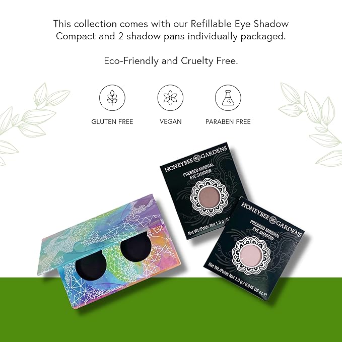 Honeybee Gardens Mini Skinny Duo Eyeshadow Palette Compact, 26mm Magnetic Refillable Case Includes 2 Eye Shadow Pans Canterbury and Porcelain, Travel Size Makeup Palette, Vegan Lightweight Design