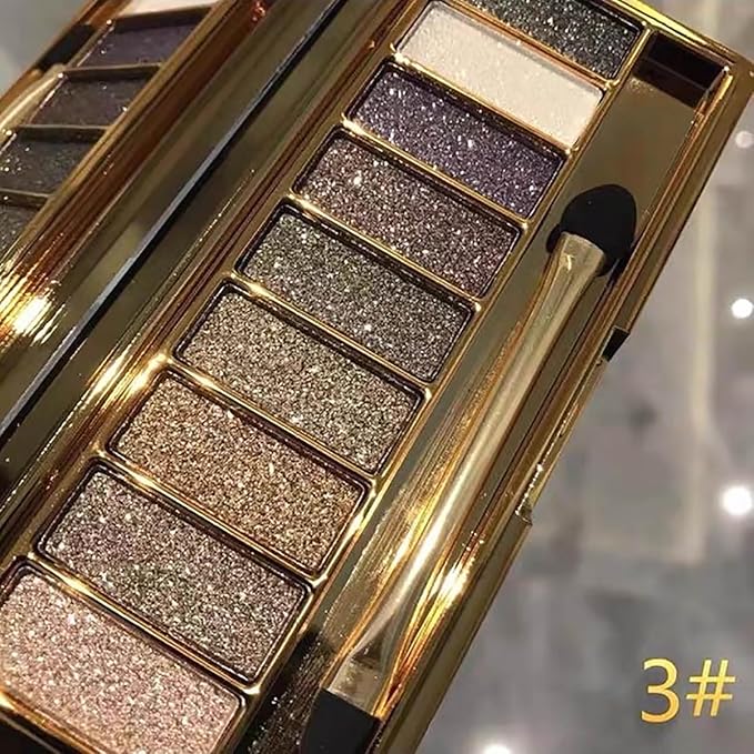 Glitter Eyeshadow Palette, 9 Colors Sparkle Shimmer and Matte Eye Shadow, Highly Pigmented Waterproof Long Lasting Makeup Set (Color 3)