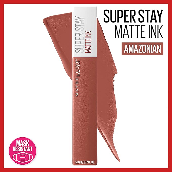 MAYBELLINE Super Stay Matte Ink Liquid Lipstick Makeup Long Lasting High Impact Color Up to 16H Wear Amazonian Nude Brown and Self-Starter Light Red